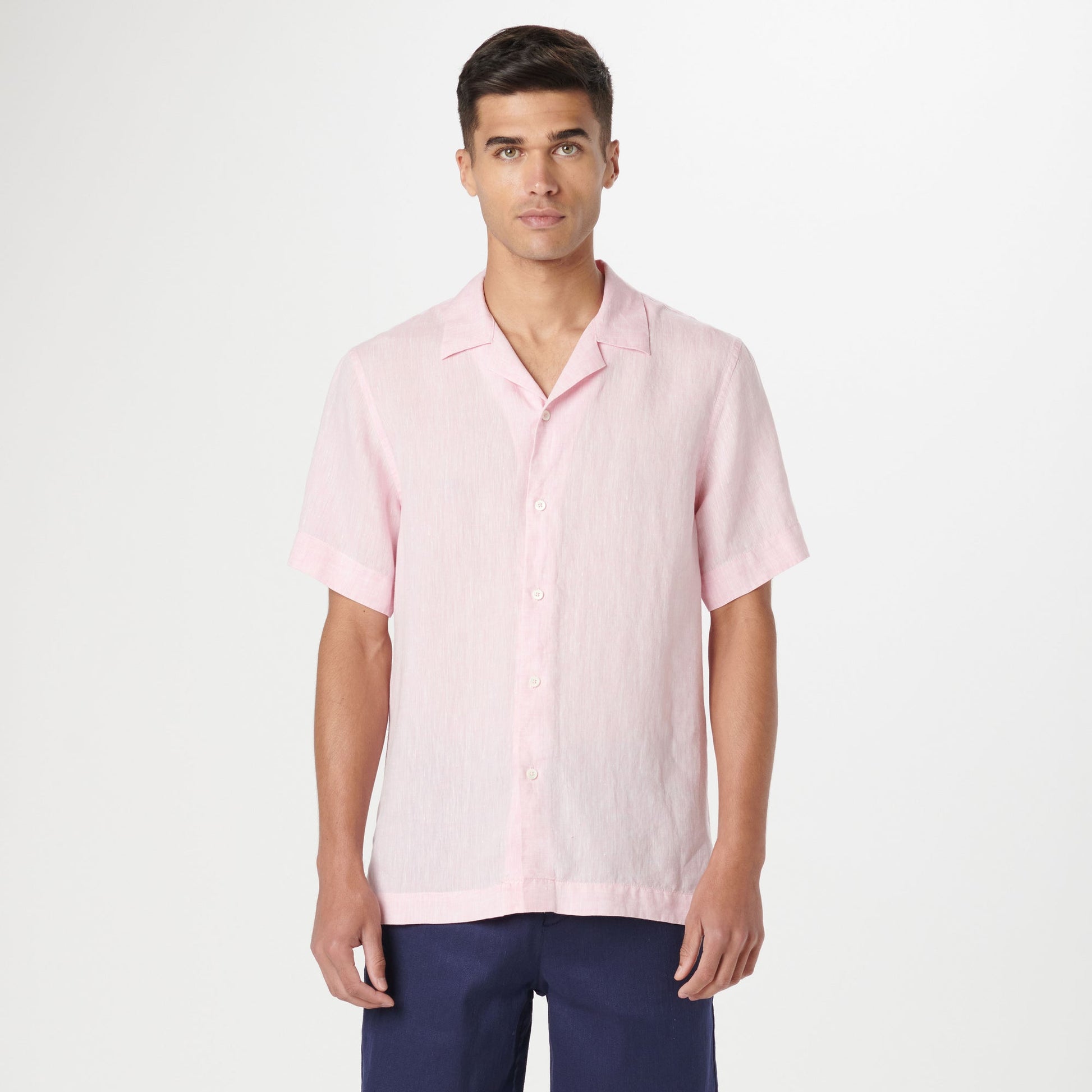 Bugatchi Jackson Solid Linen Camp Shirt Pink