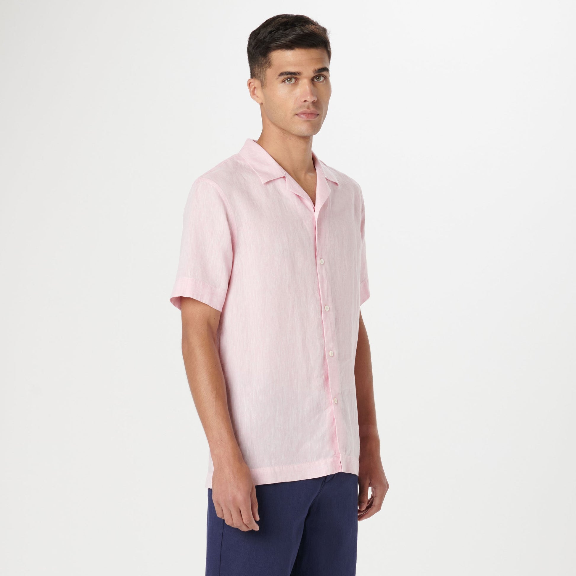 Bugatchi Jackson Solid Linen Camp Shirt Pink