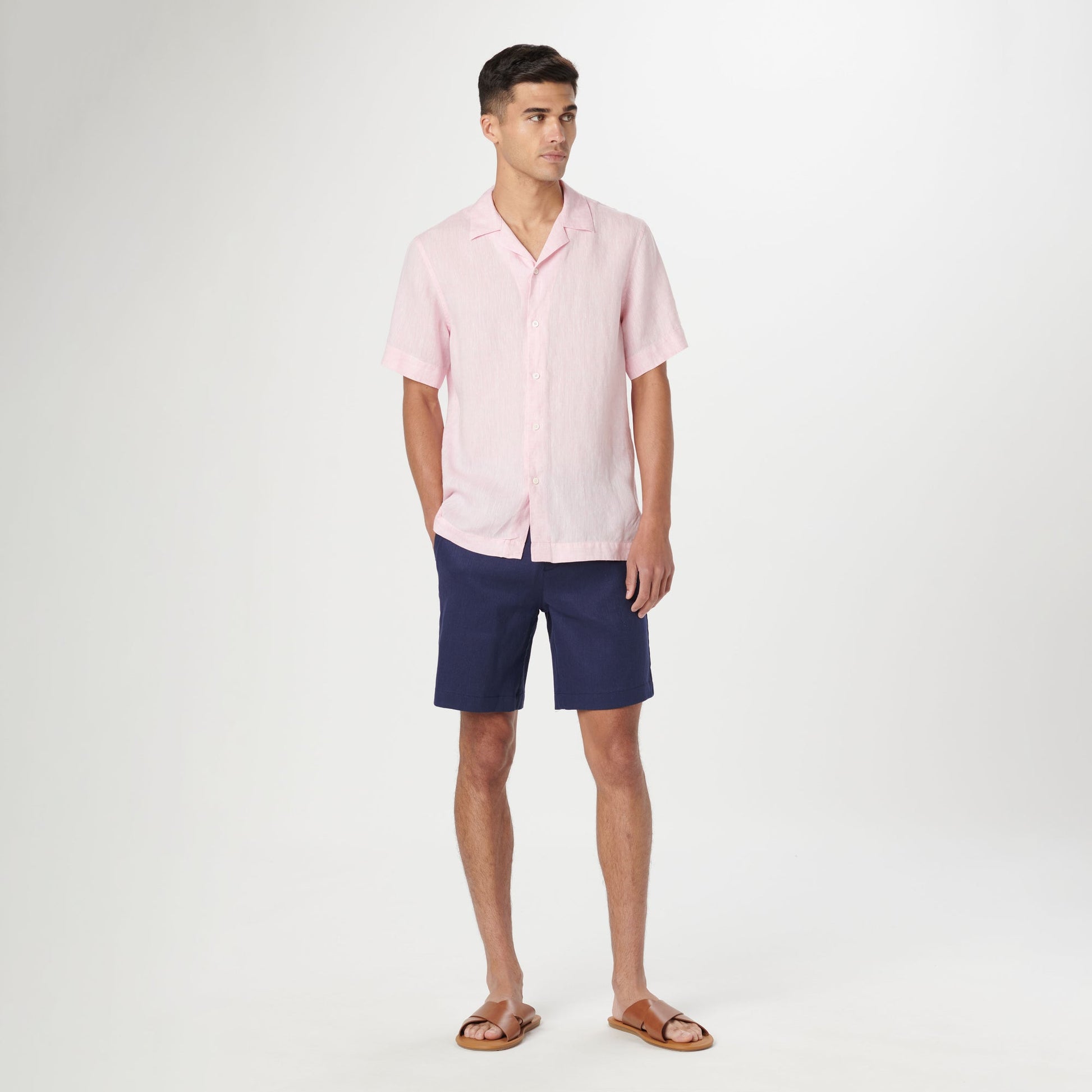 Bugatchi Jackson Solid Linen Camp Shirt Pink