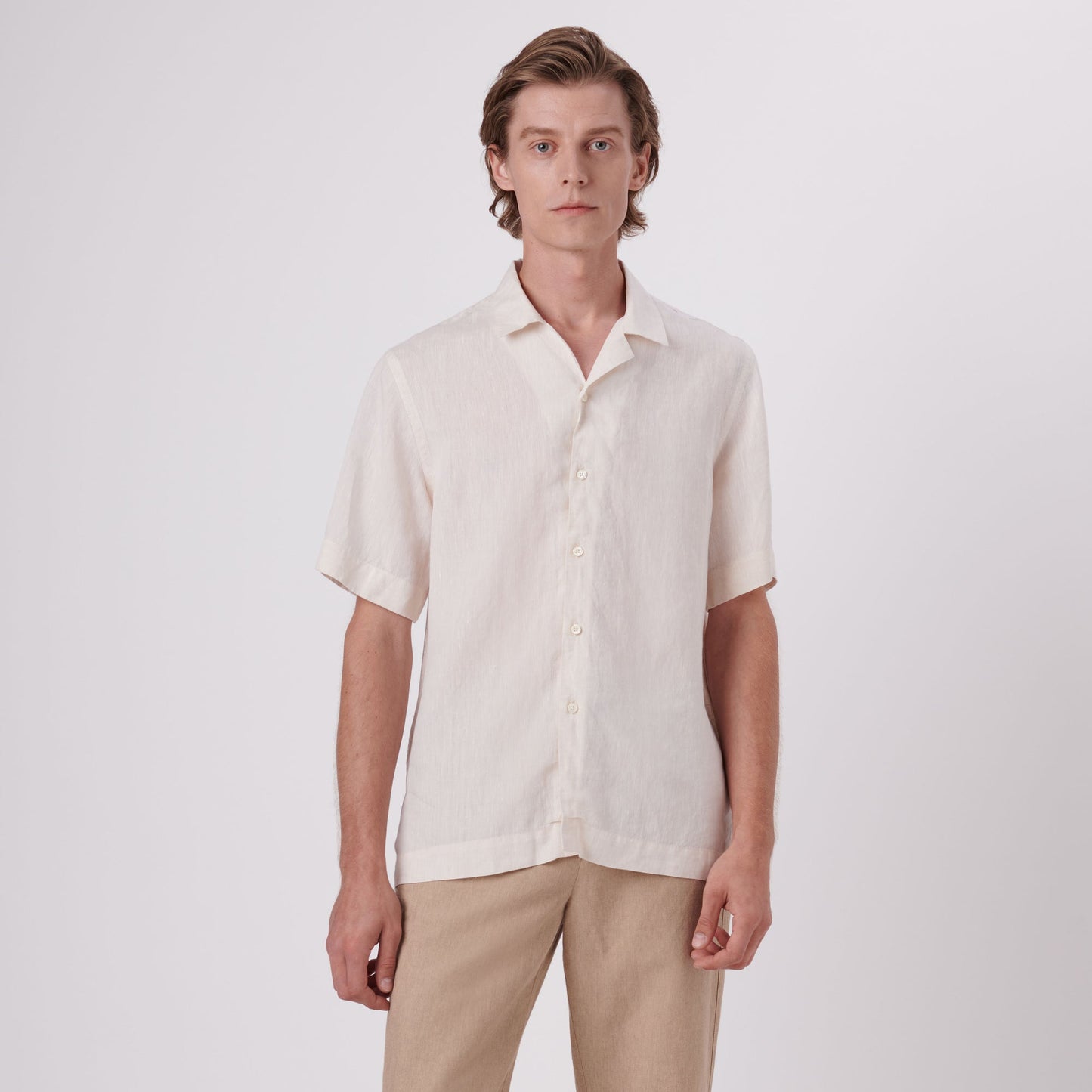 Bugatchi Jackson Solid Linen Camp Shirt Sand