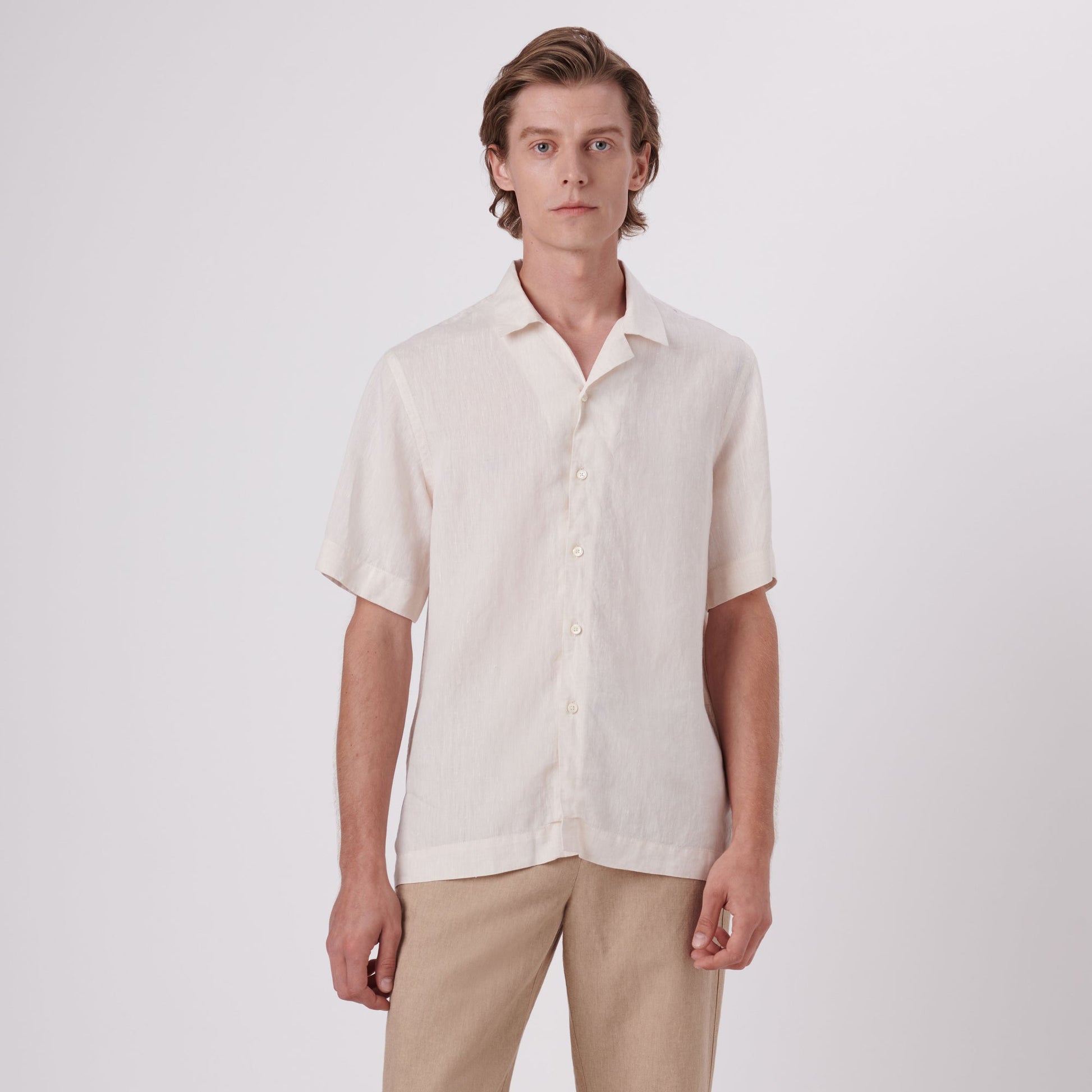 Bugatchi Jackson Solid Linen Camp Shirt Sand