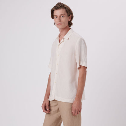 Bugatchi Jackson Solid Linen Camp Shirt Sand