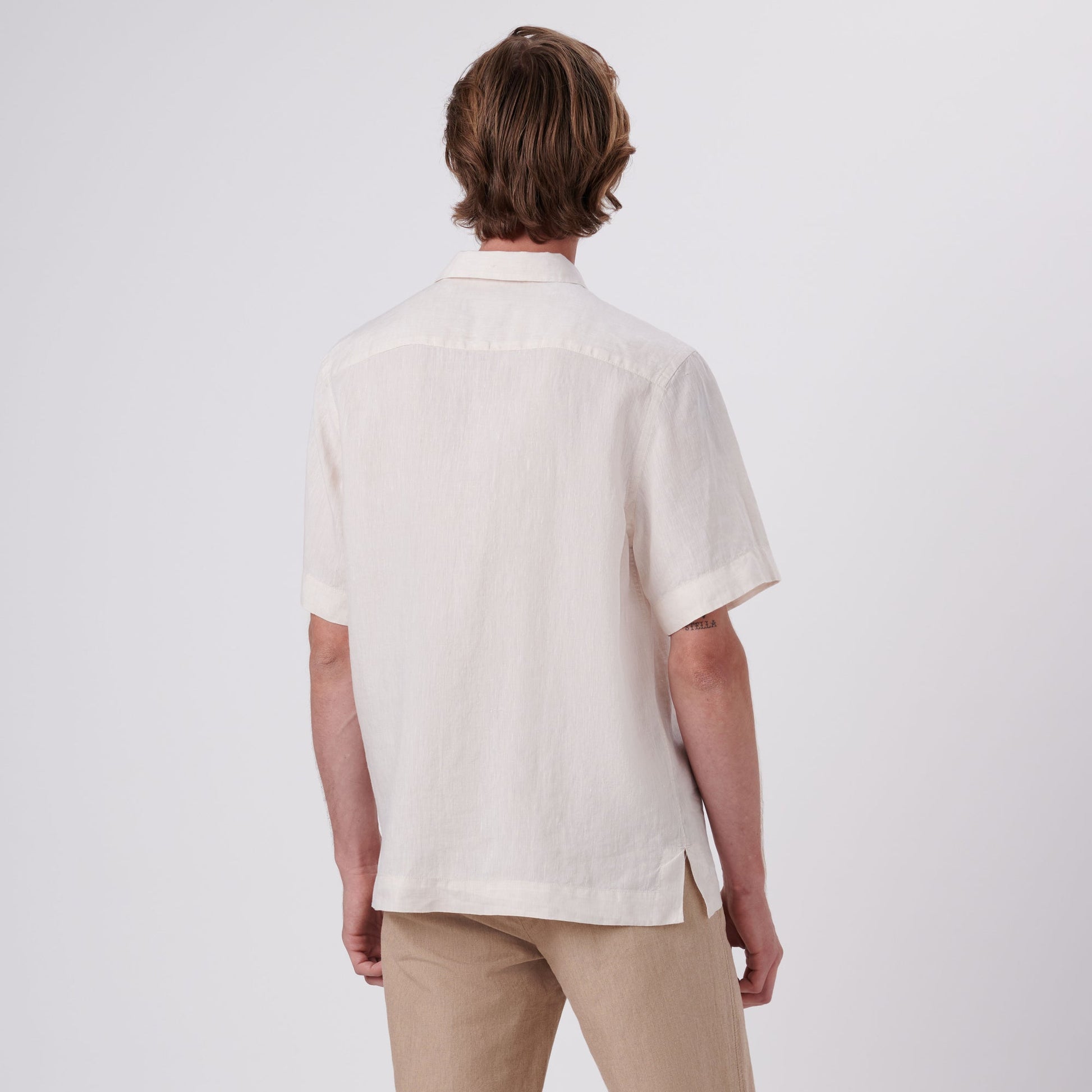 Bugatchi Jackson Solid Linen Camp Shirt Sand