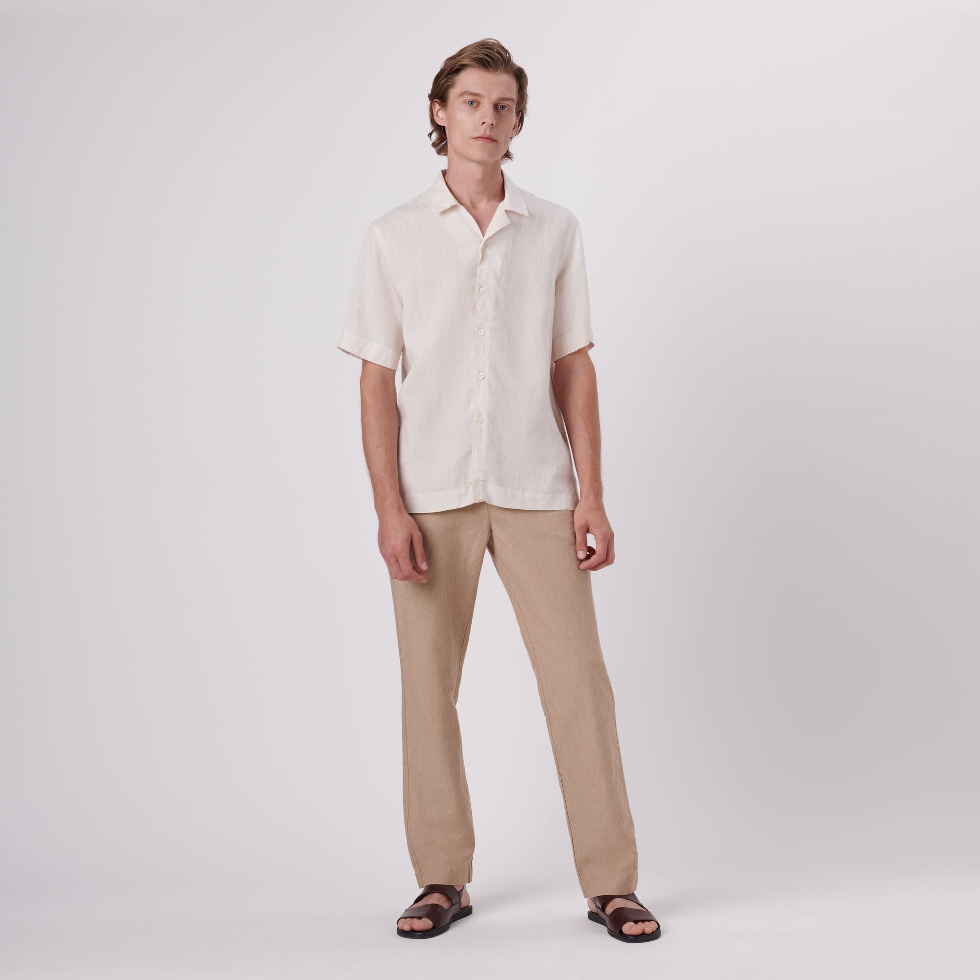 Bugatchi Jackson Solid Linen Camp Shirt Sand