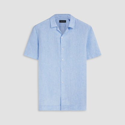 Bugatchi Jackson Solid Linen Camp Shirt Sky
