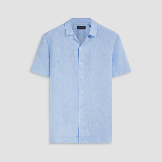 Bugatchi Jackson Solid Linen Camp Shirt Sky