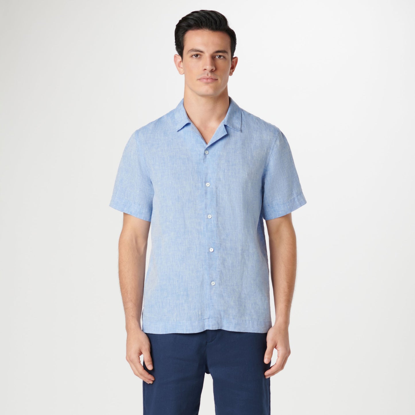 Bugatchi Jackson Solid Linen Camp Shirt Sky
