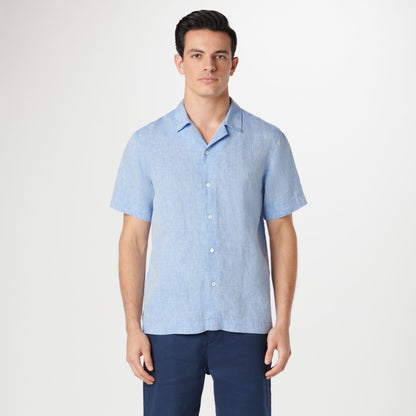 Bugatchi Jackson Solid Linen Camp Shirt Sky