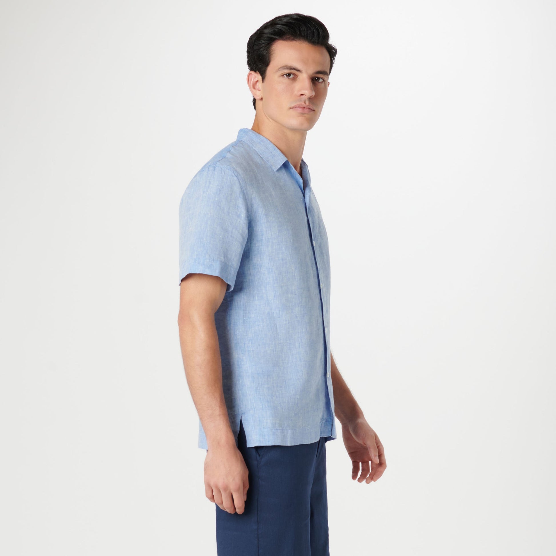 Bugatchi Jackson Solid Linen Camp Shirt Sky