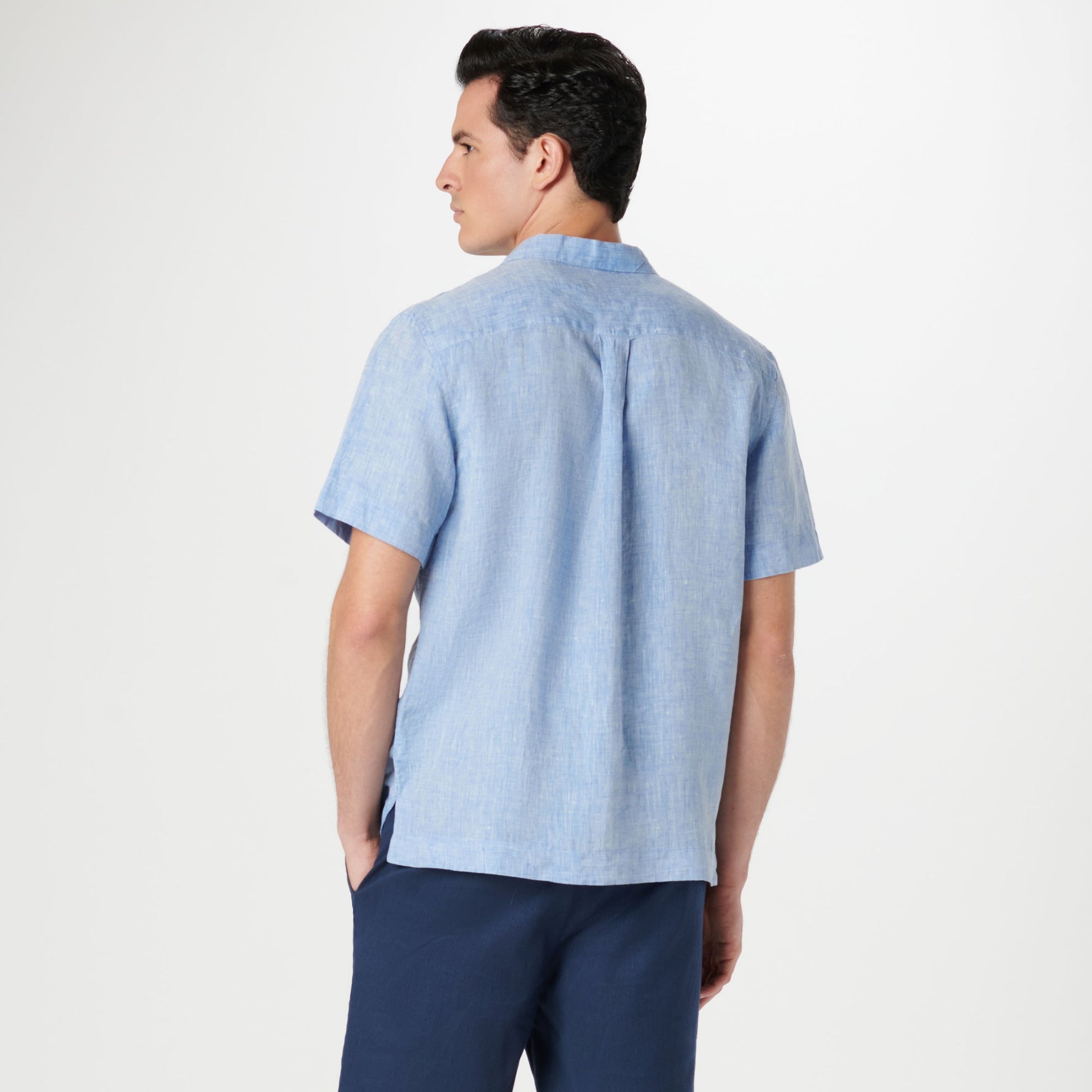 Bugatchi Jackson Solid Linen Camp Shirt Sky