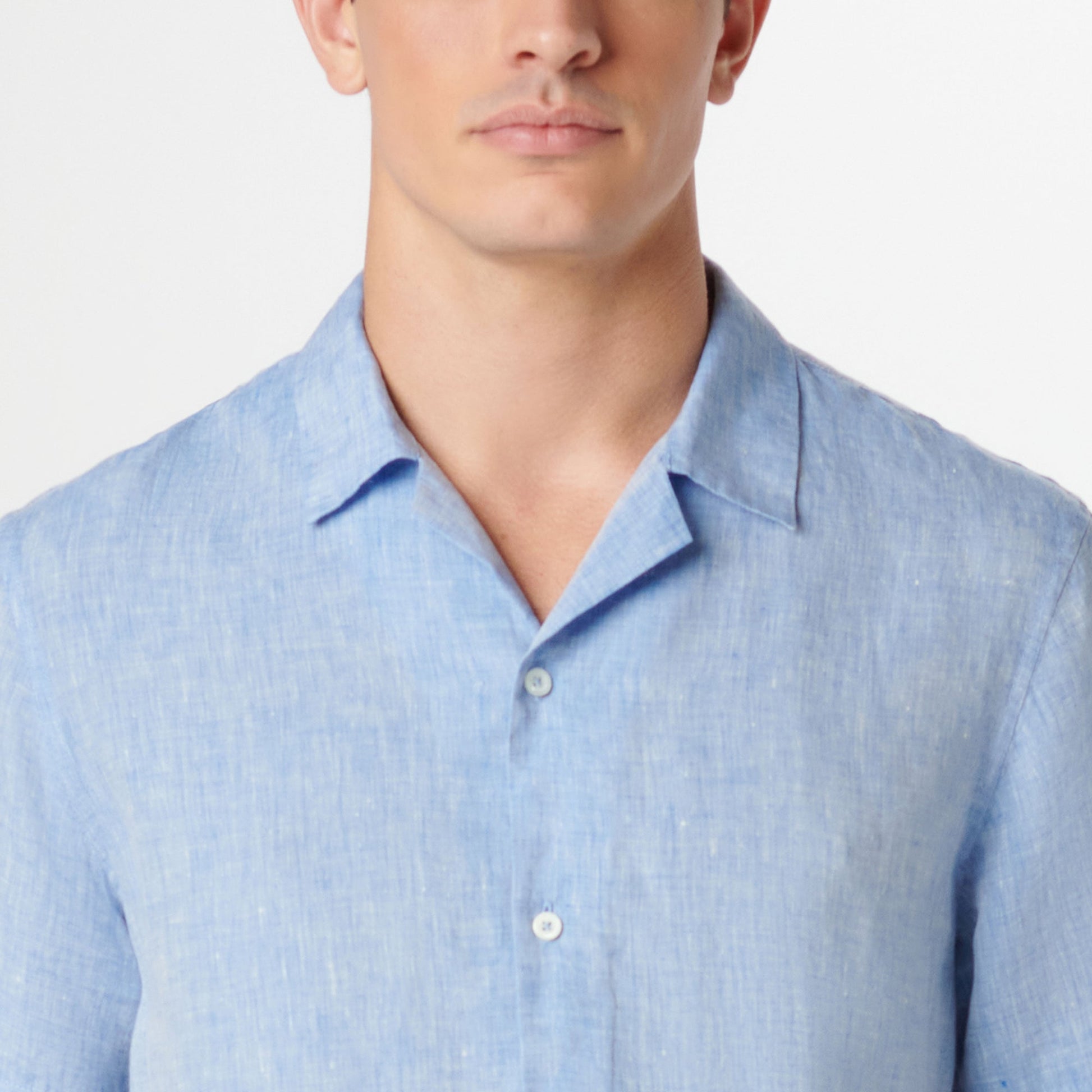 Bugatchi Jackson Solid Linen Camp Shirt Sky