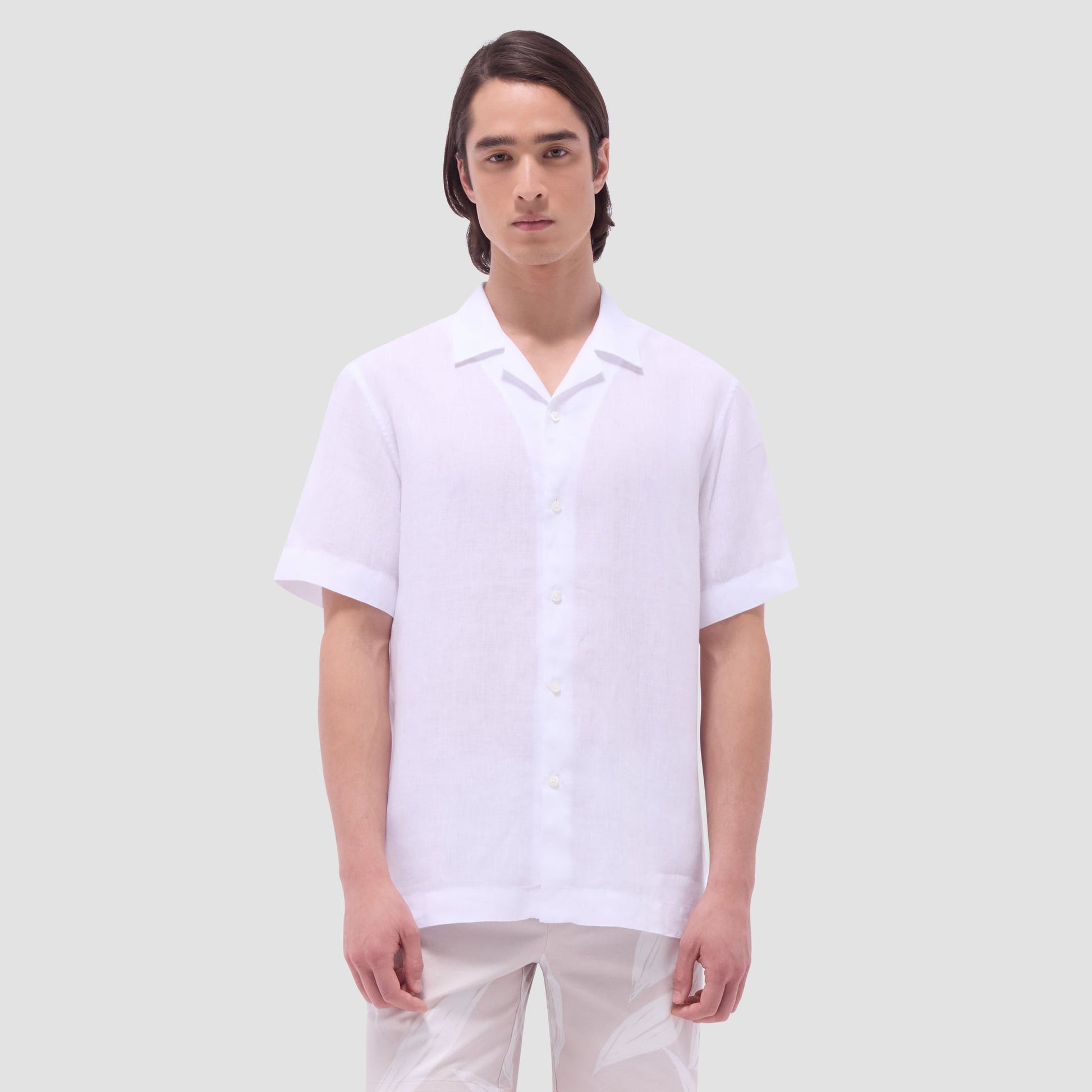 Bugatchi Jackson Solid Linen Camp Shirt White