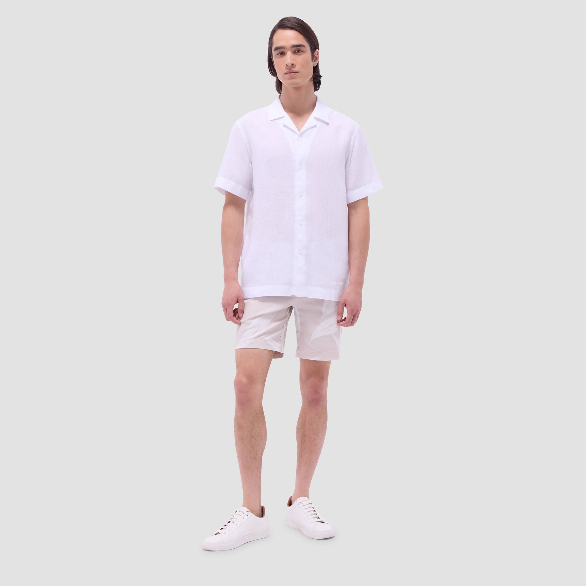 Bugatchi Jackson Solid Linen Camp Shirt White