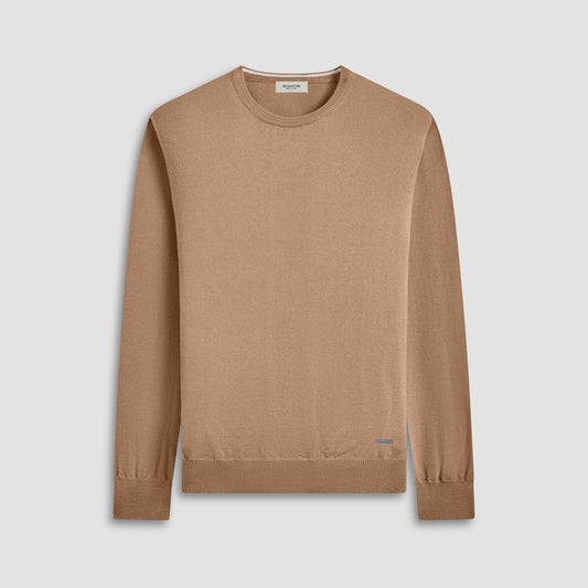 Bugatchi Scott Crew Neck Super Merino™ Sweater Camel