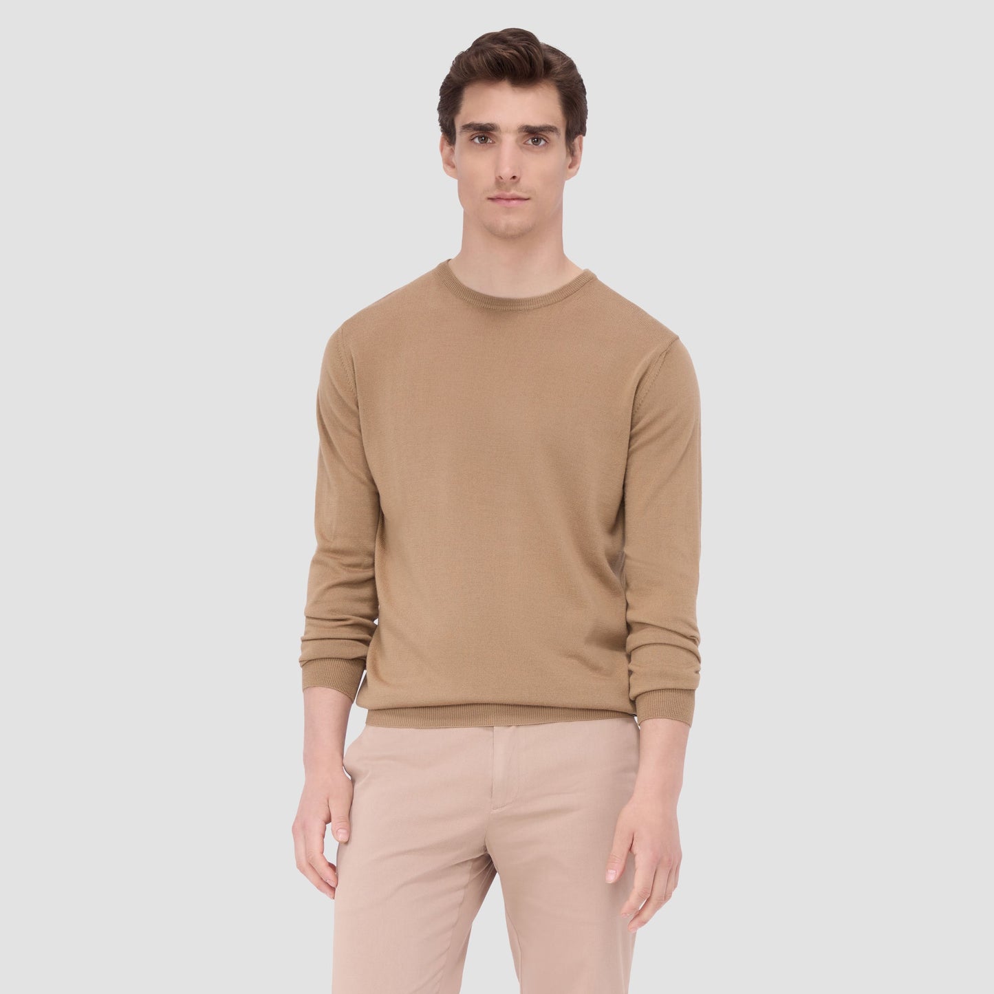 Bugatchi Scott Crew Neck Super Merino™ Sweater Camel