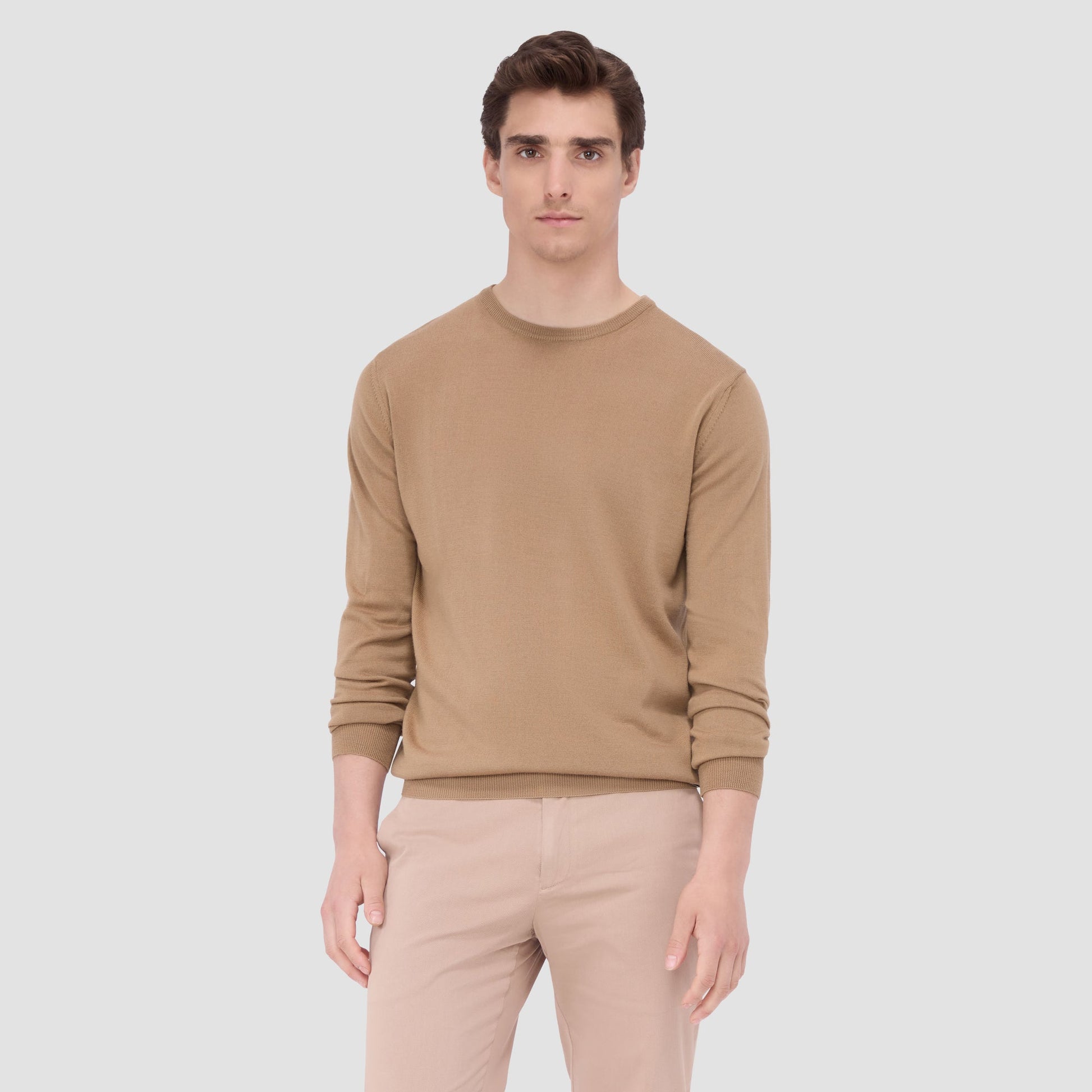 Bugatchi Scott Crew Neck Super Merino™ Sweater Camel