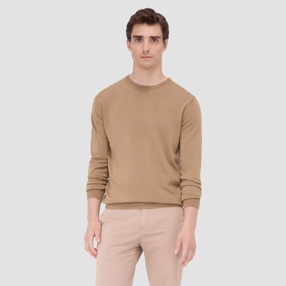Bugatchi Scott Crew Neck Super Merino™ Sweater Camel