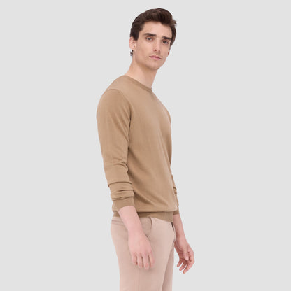 Bugatchi Scott Crew Neck Super Merino™ Sweater Camel