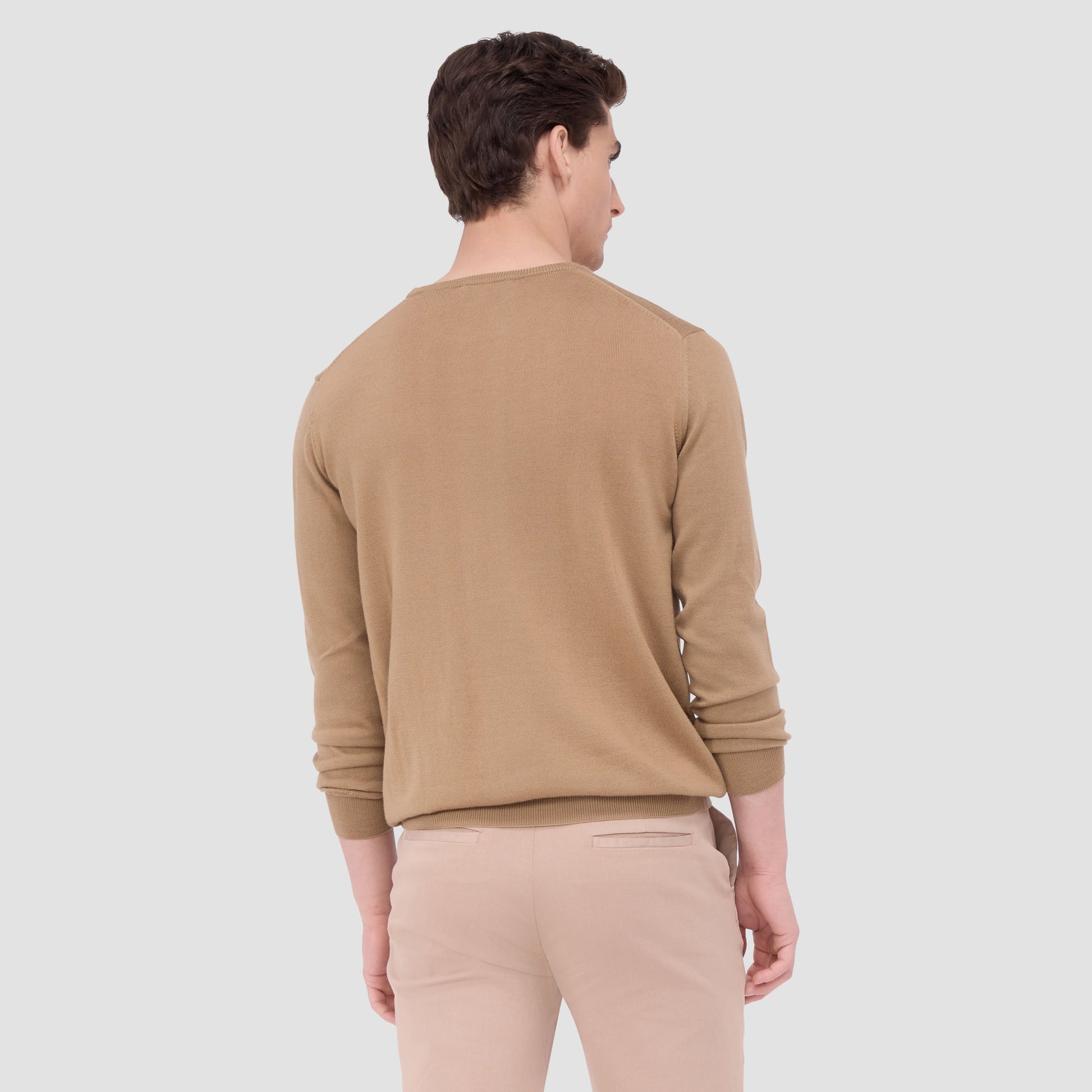Bugatchi Scott Crew Neck Super Merino™ Sweater Camel