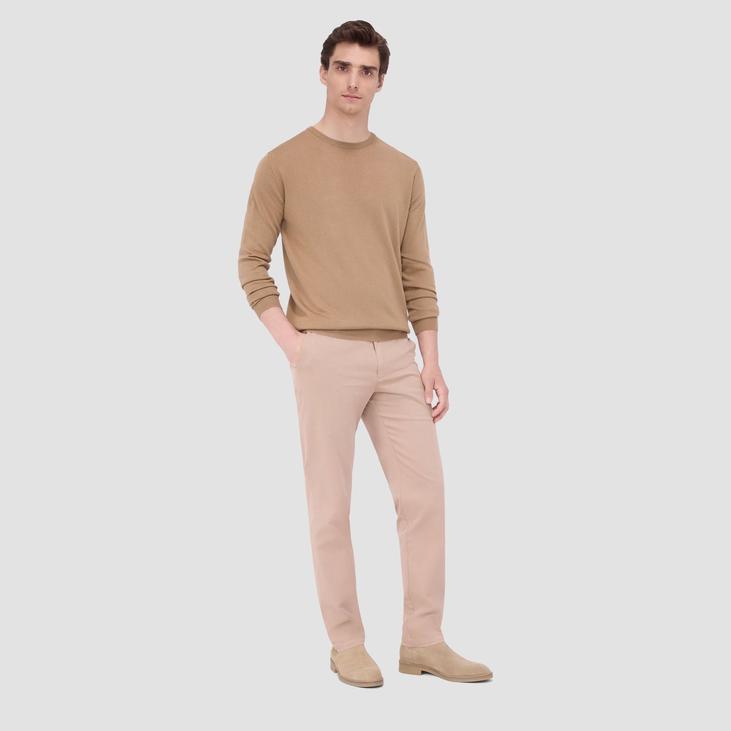 Bugatchi Scott Crew Neck Super Merino™ Sweater Camel