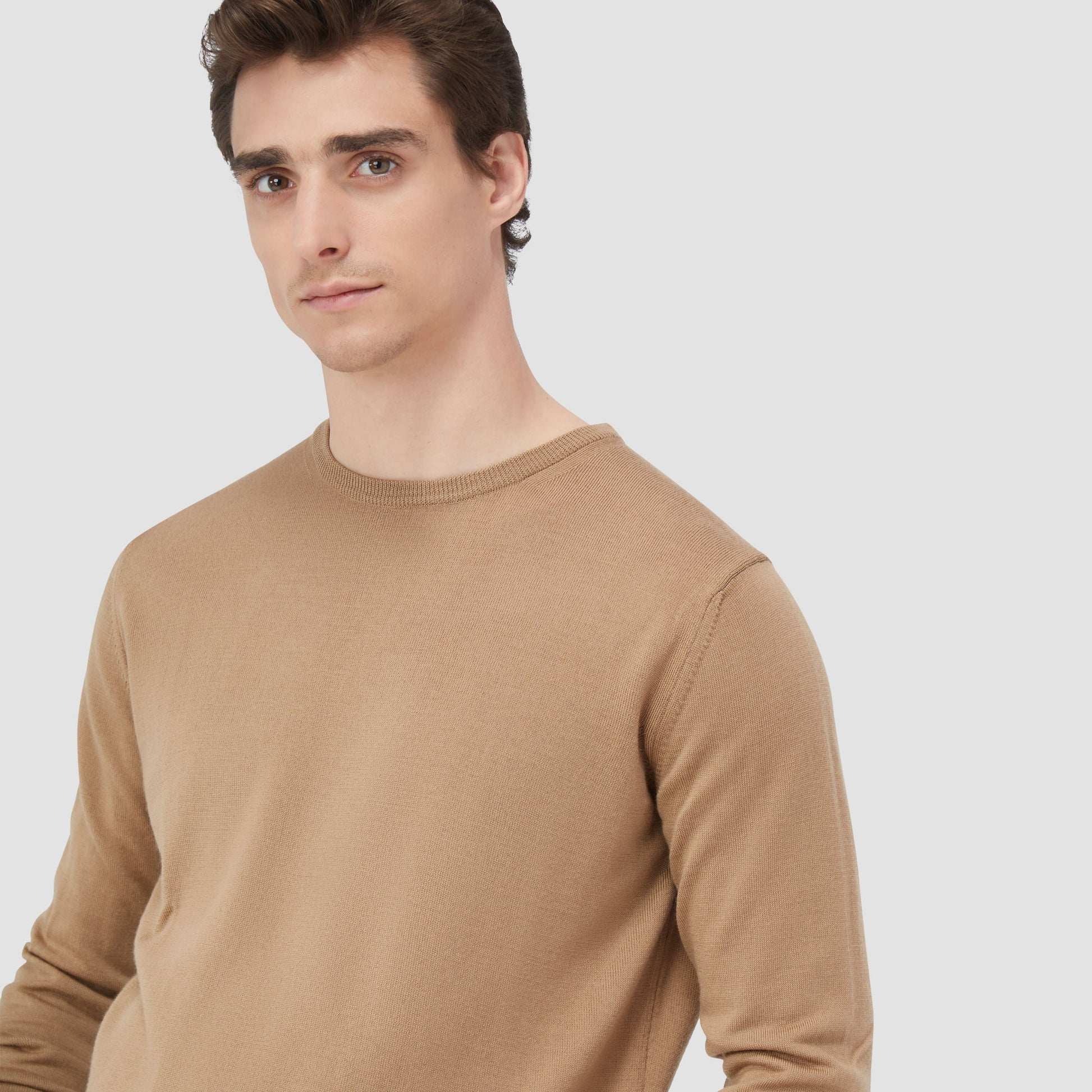 Bugatchi Scott Crew Neck Super Merino™ Sweater Camel