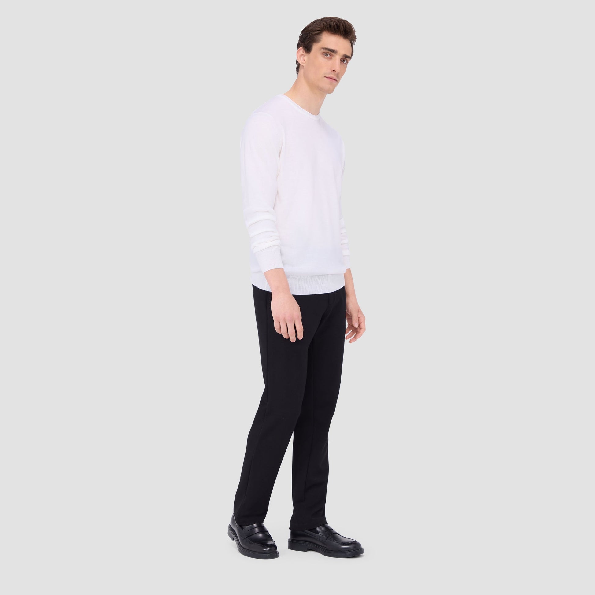 Bugatchi Scott Crew Neck Super Merino™ Sweater Chalk