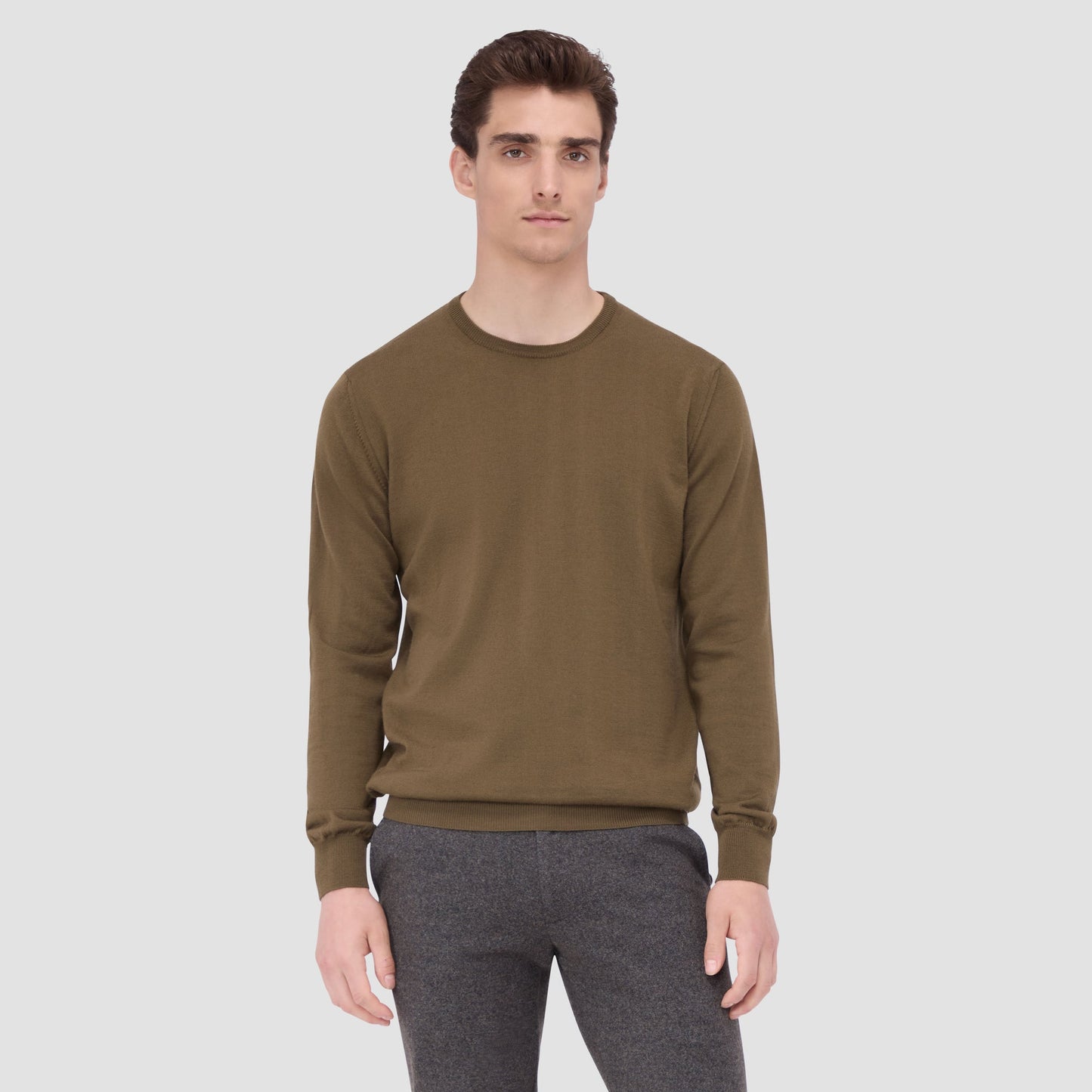 Bugatchi Scott Crew Neck Super Merino™ Sweater Moss