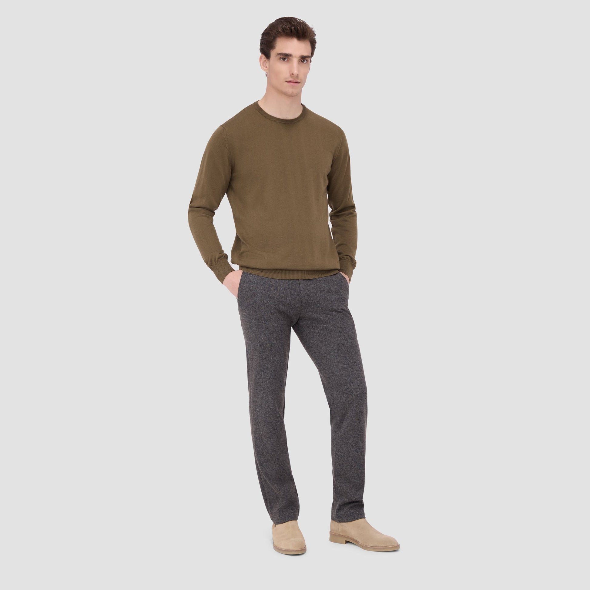 Bugatchi Scott Crew Neck Super Merino™ Sweater Moss