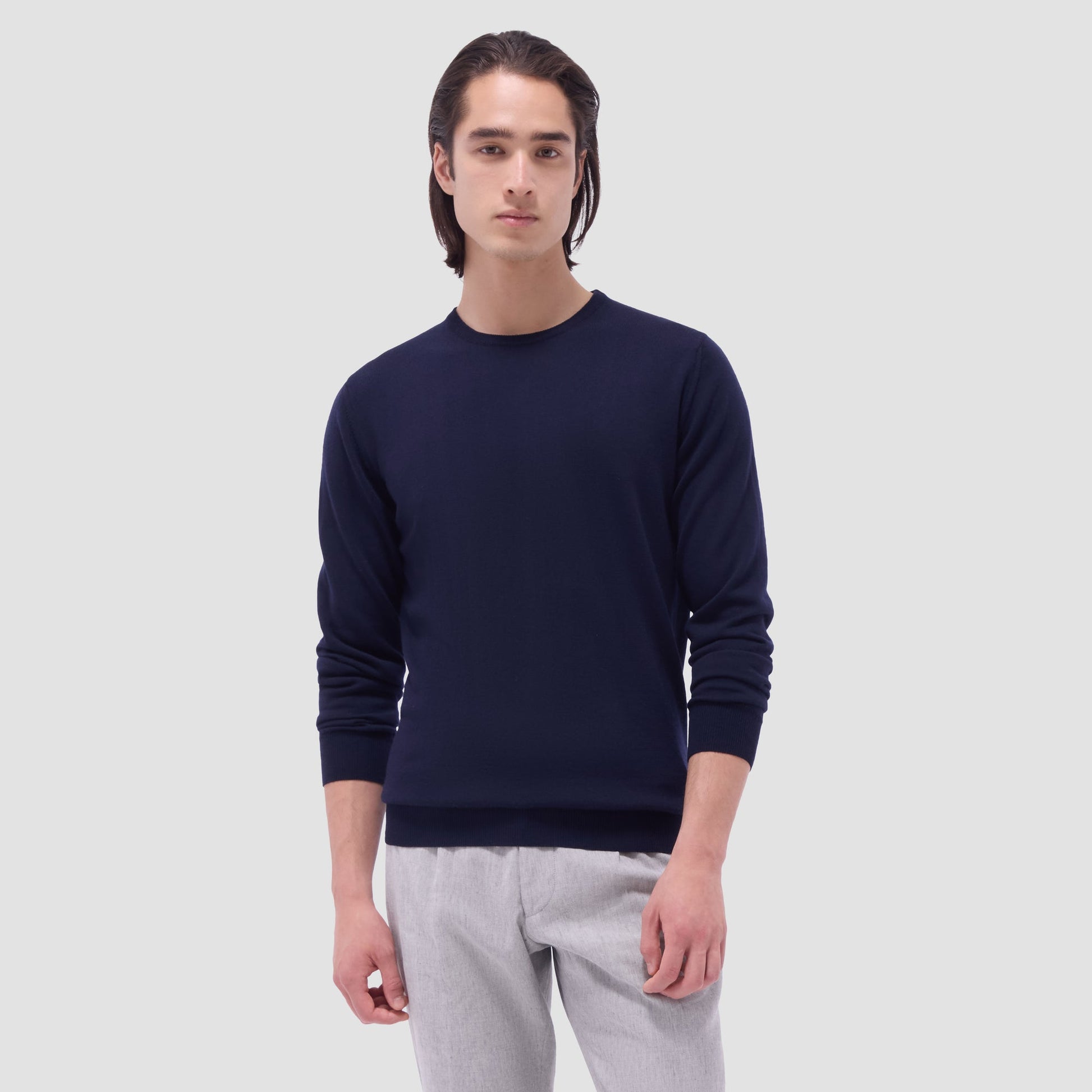 Bugatchi Scott Crew Neck Super Merino™ Sweater Navy