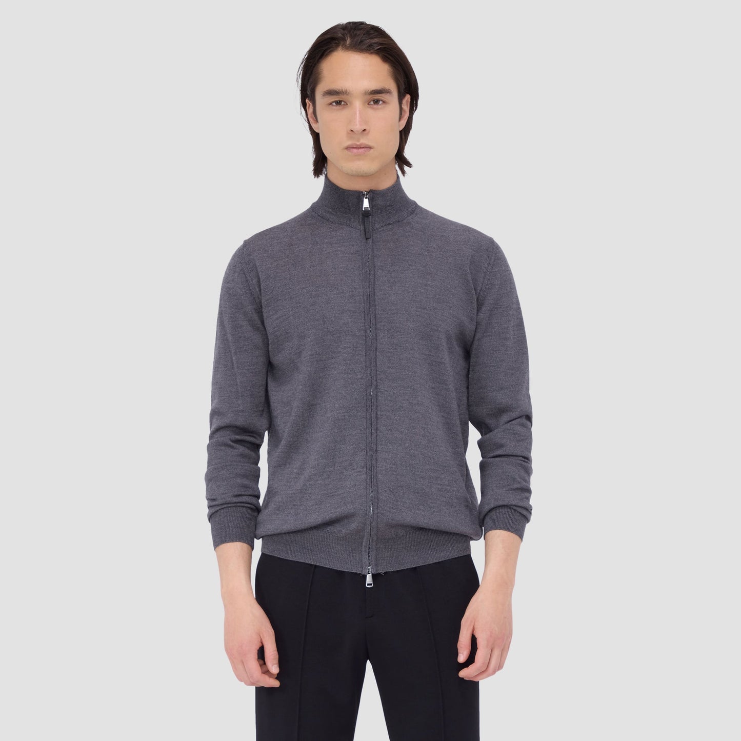 Bugatchi Super Merino™ Mock Neck Full Zip Sweater Anthracite