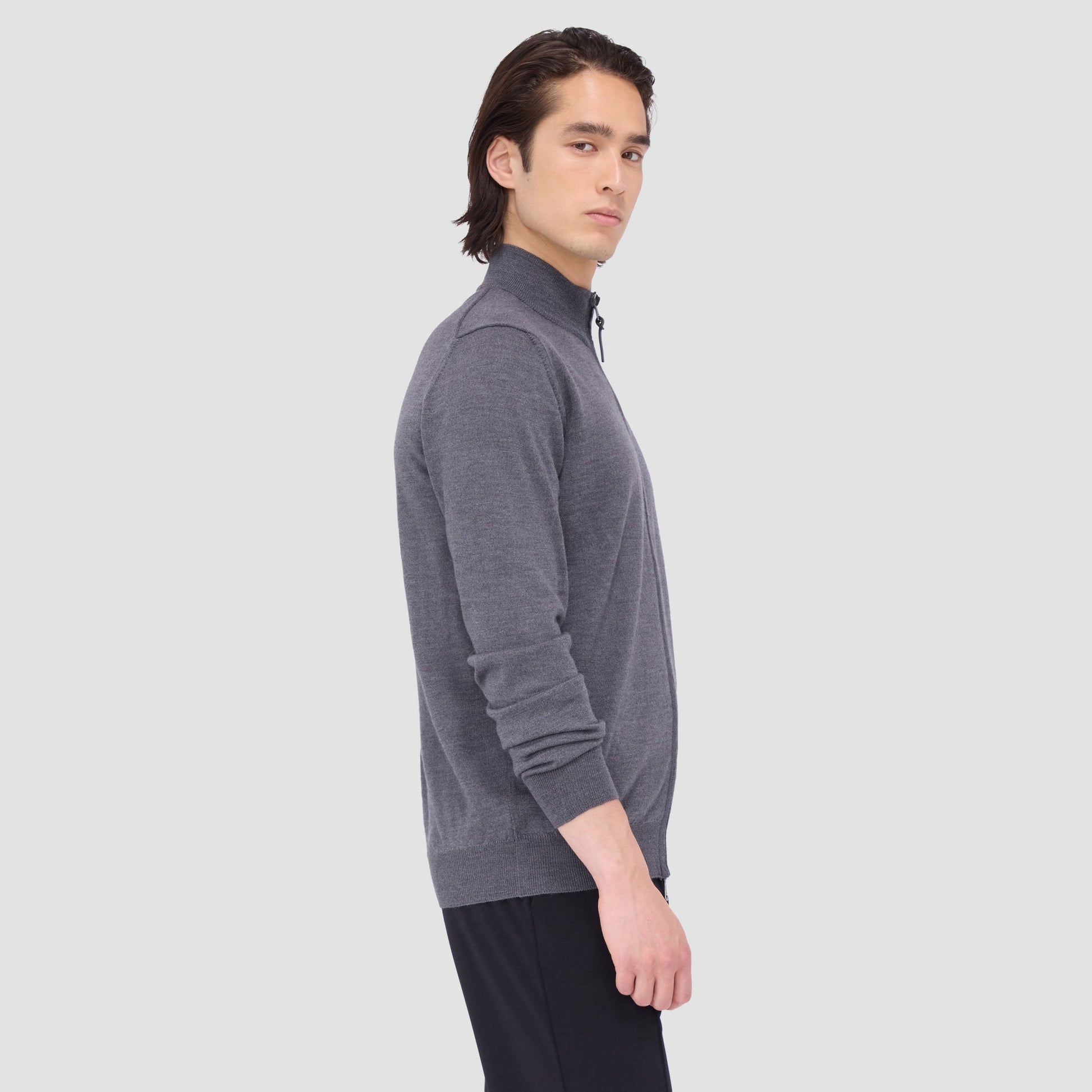 Bugatchi Super Merino™ Mock Neck Full Zip Sweater Anthracite