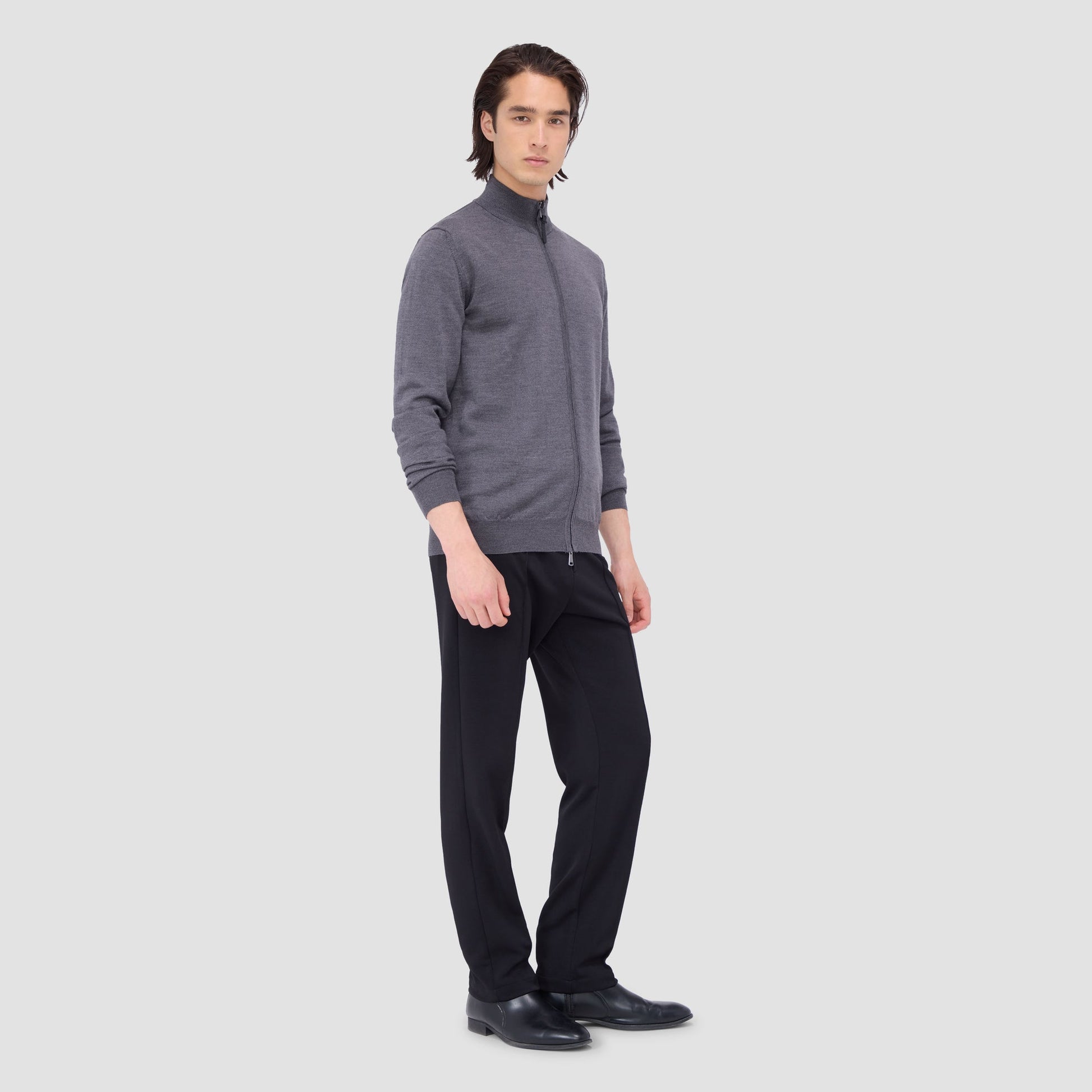 Bugatchi Super Merino™ Mock Neck Full Zip Sweater Anthracite