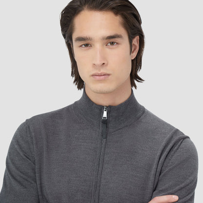Bugatchi Super Merino™ Mock Neck Full Zip Sweater Anthracite