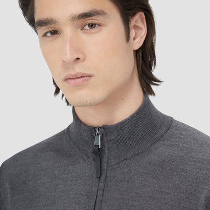 Bugatchi Super Merino™ Mock Neck Full Zip Sweater Anthracite