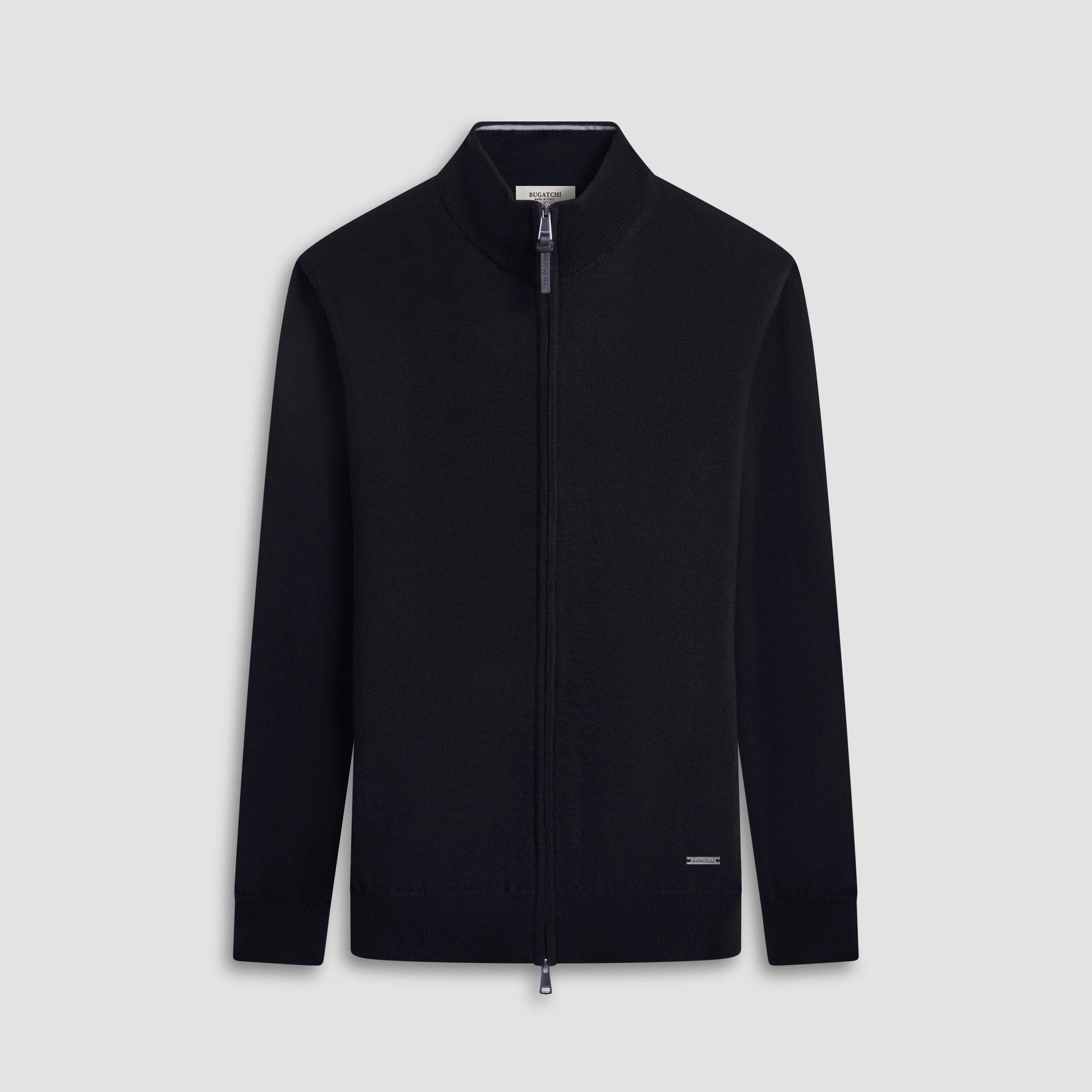 Bugatchi Super Merino™ Mock Neck Full Zip Sweater Black