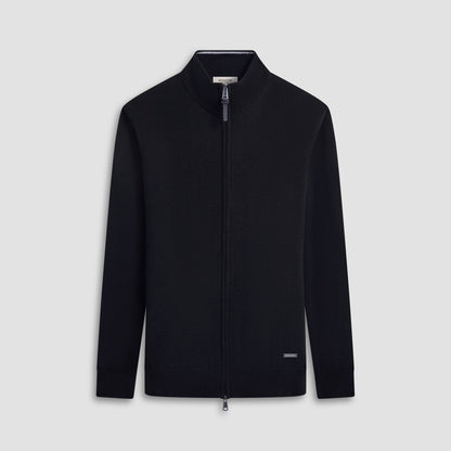 Bugatchi Super Merino™ Mock Neck Full Zip Sweater Black