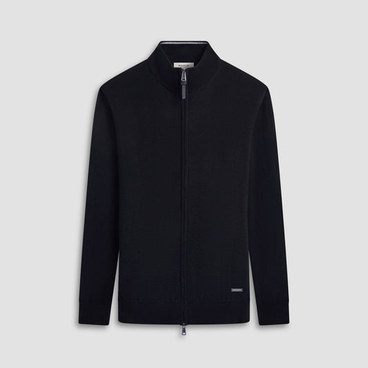 Bugatchi Super Merino™ Mock Neck Full Zip Sweater Black