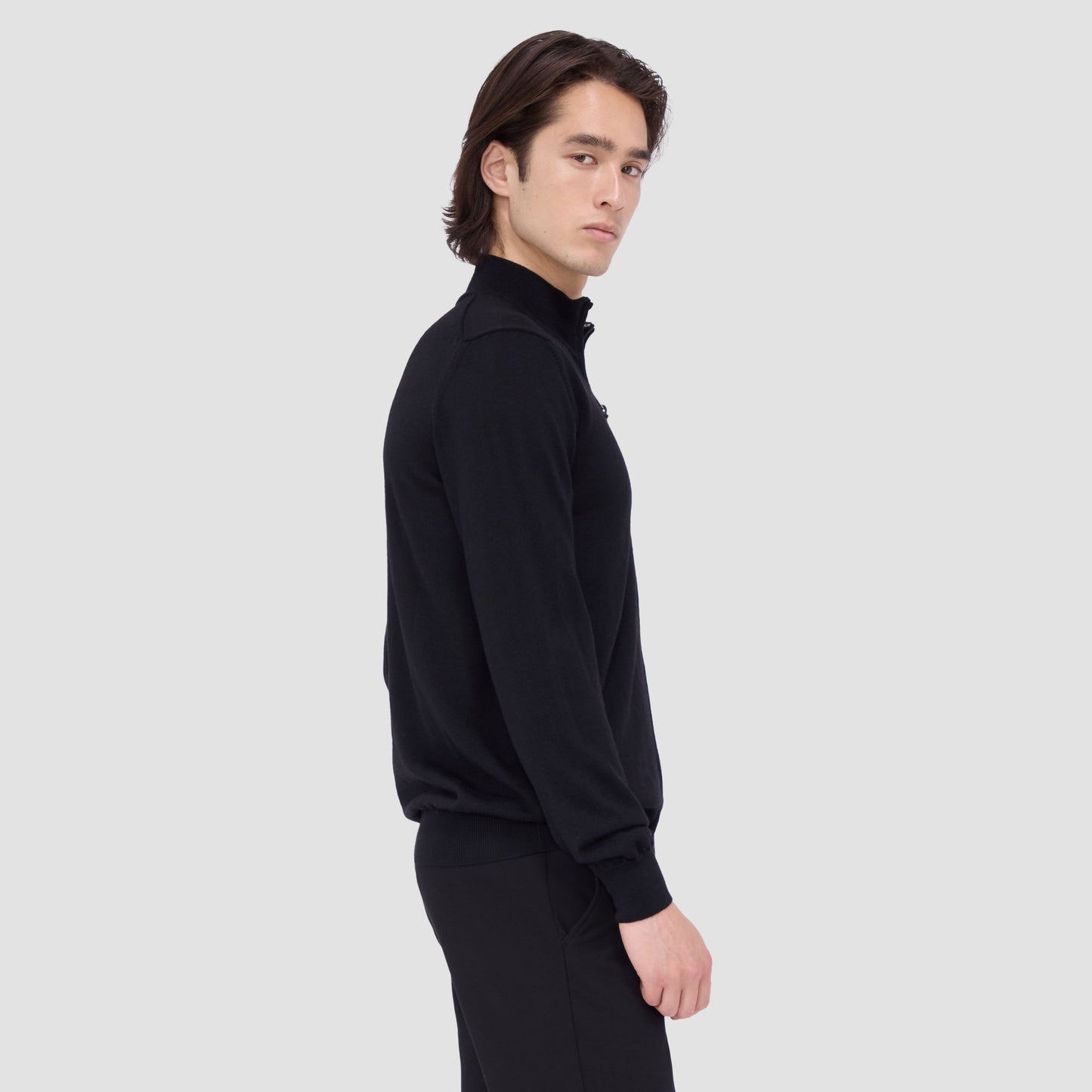 Bugatchi Super Merino™ Mock Neck Full Zip Sweater Black