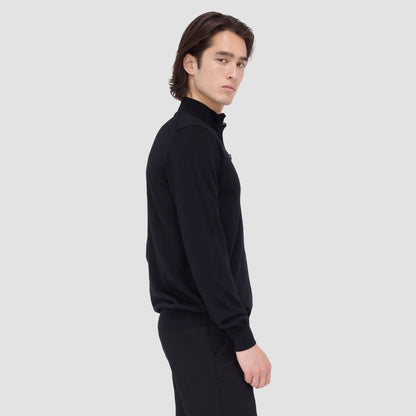 Bugatchi Super Merino™ Mock Neck Full Zip Sweater Black