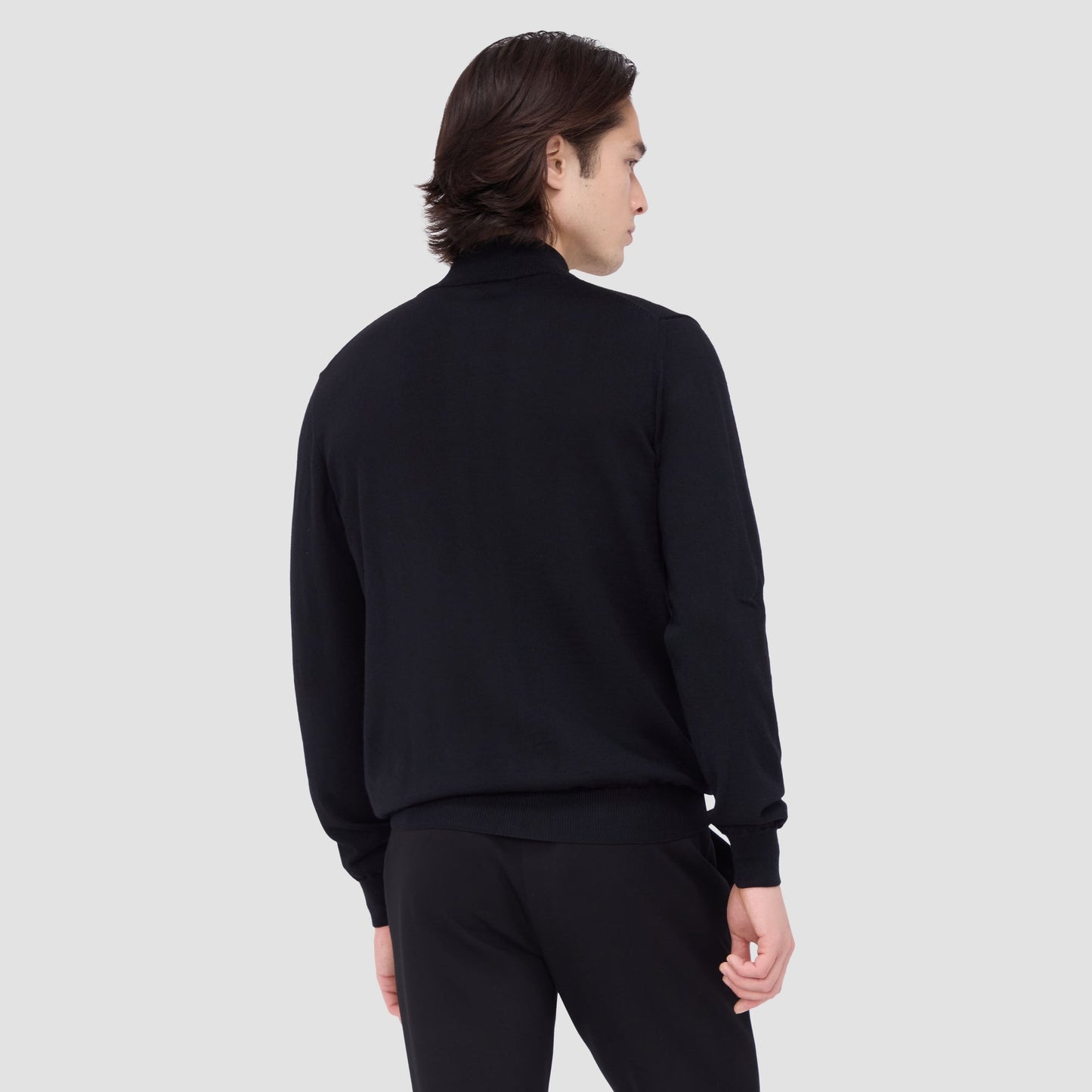 Bugatchi Super Merino™ Mock Neck Full Zip Sweater Black
