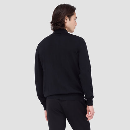 Bugatchi Super Merino™ Mock Neck Full Zip Sweater Black