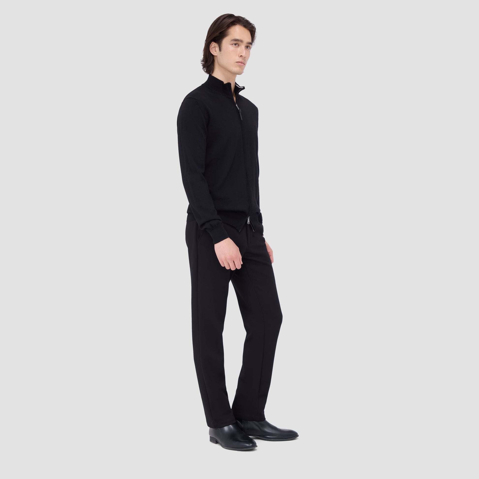 Bugatchi Super Merino™ Mock Neck Full Zip Sweater Black