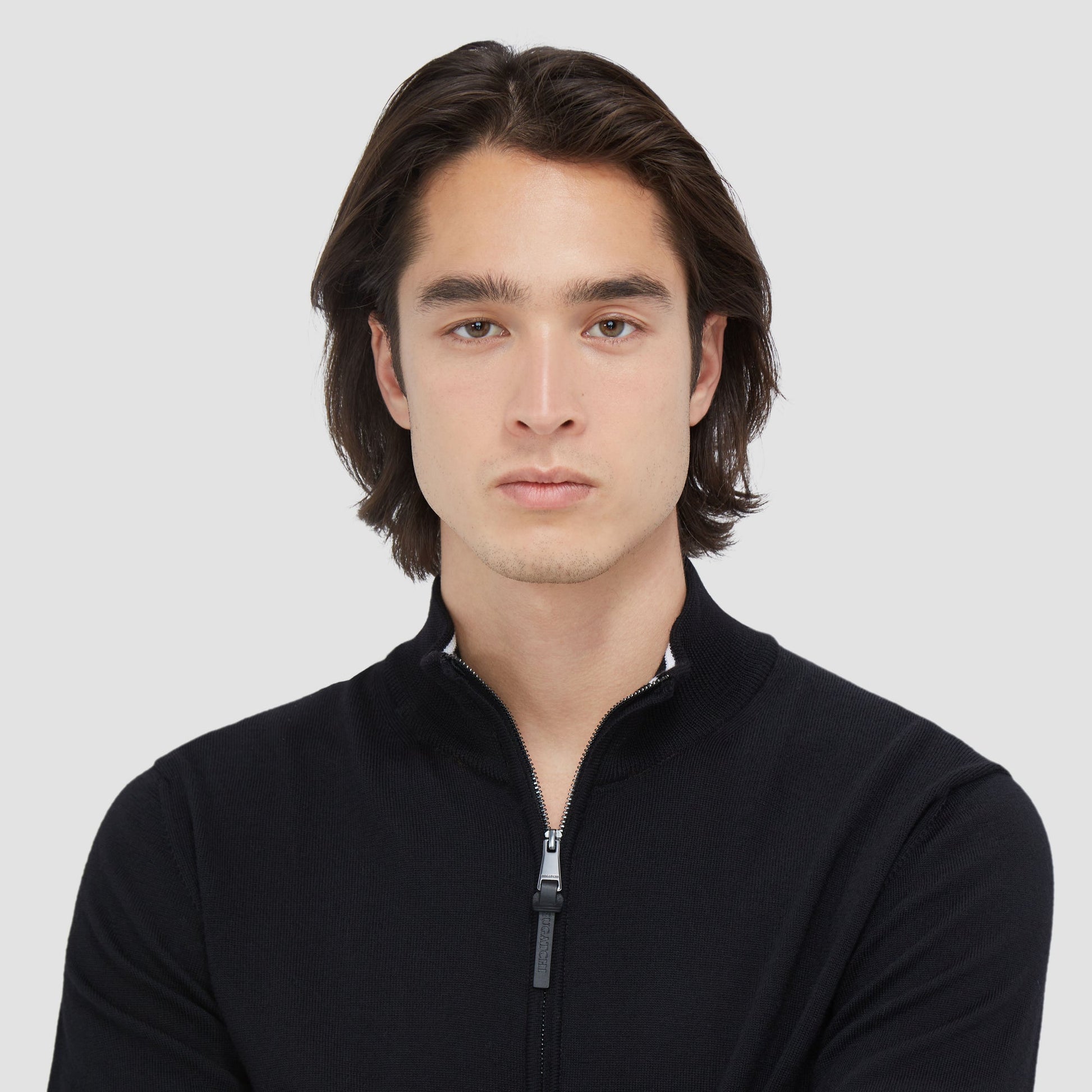 Bugatchi Super Merino™ Mock Neck Full Zip Sweater Black