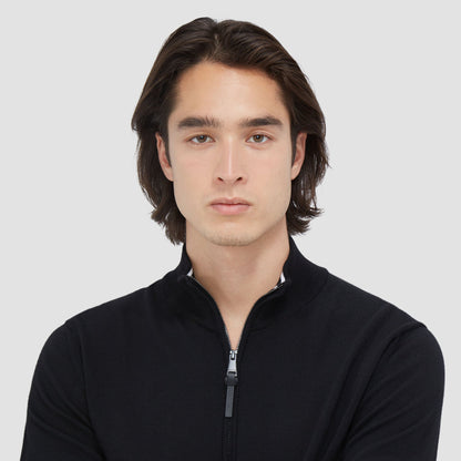 Bugatchi Super Merino™ Mock Neck Full Zip Sweater Black