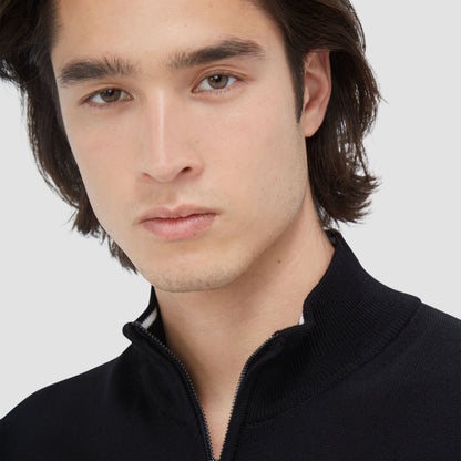 Bugatchi Super Merino™ Mock Neck Full Zip Sweater Black