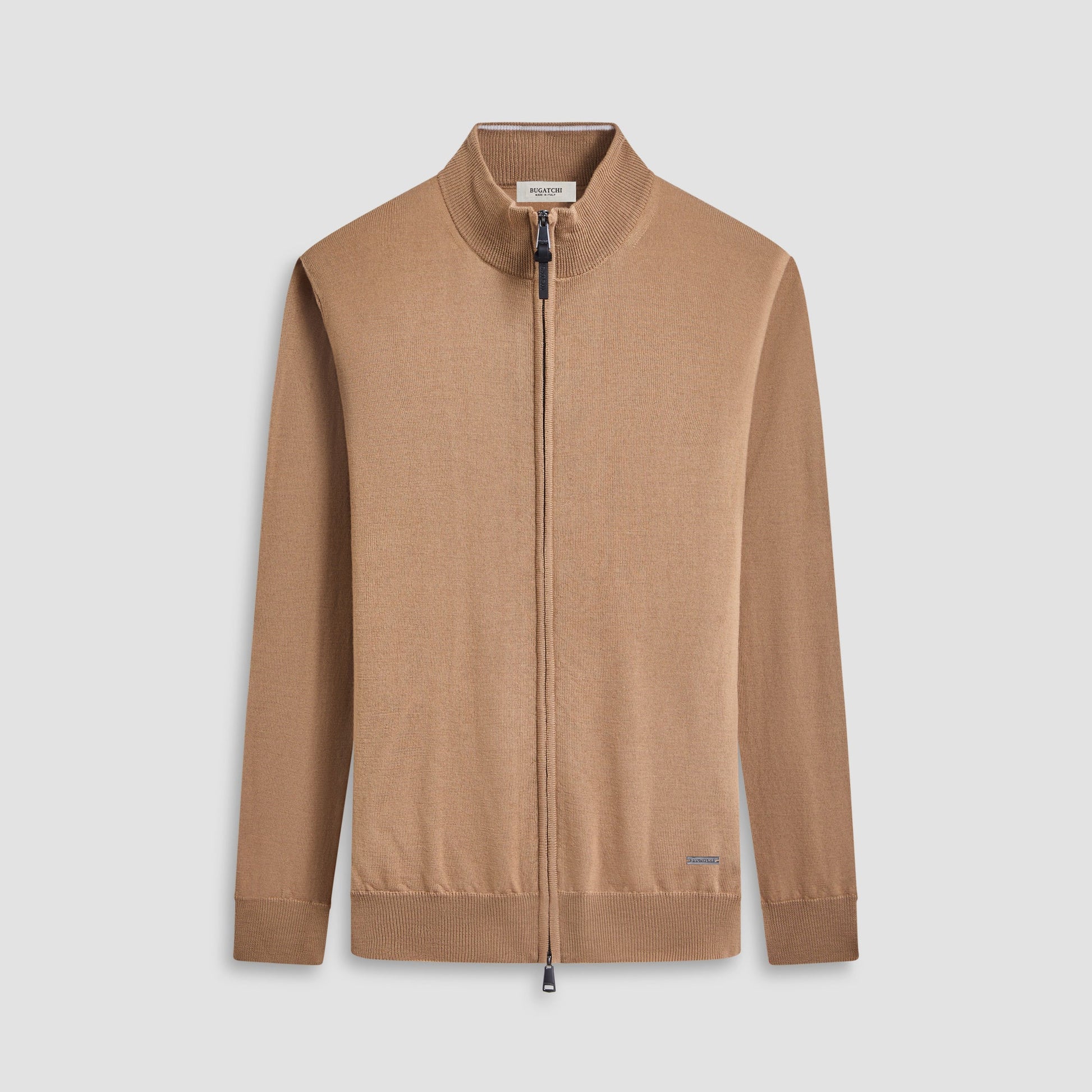 Bugatchi Super Merino™ Mock Neck Full Zip Sweater Camel