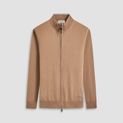 Bugatchi Super Merino™ Mock Neck Full Zip Sweater Camel
