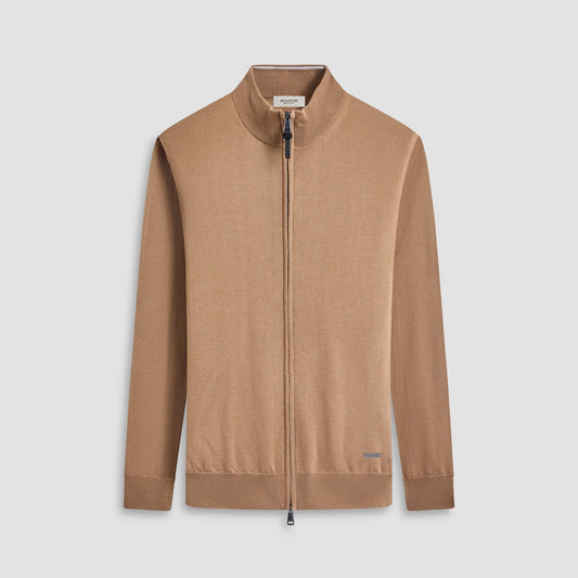 Bugatchi Super Merino™ Mock Neck Full Zip Sweater Camel