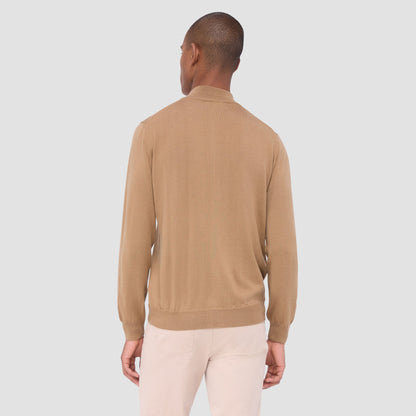 Bugatchi Super Merino™ Mock Neck Full Zip Sweater Camel