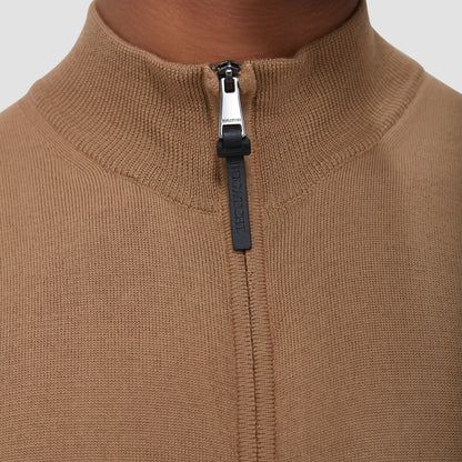 Bugatchi Super Merino™ Mock Neck Full Zip Sweater Camel